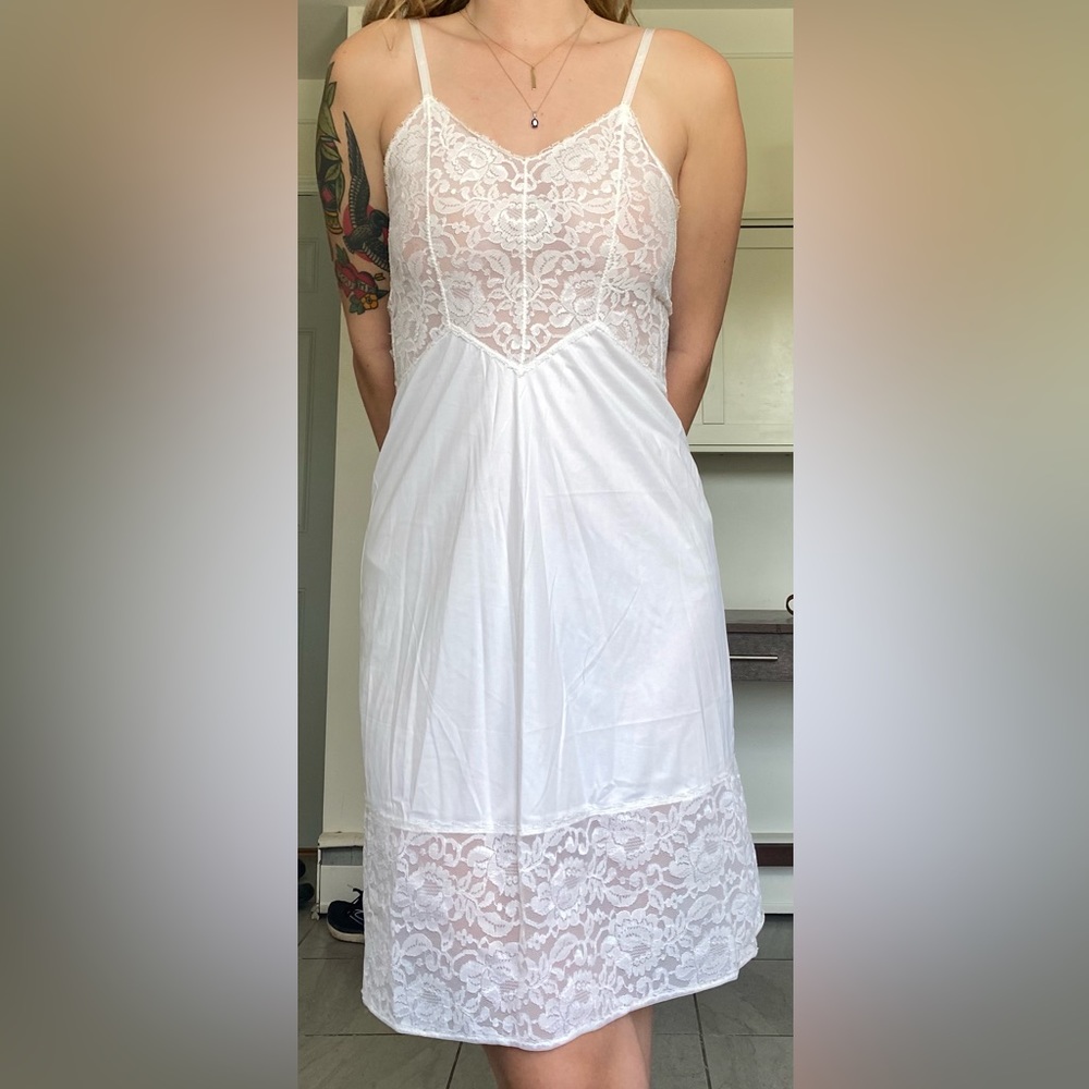 Vanity fair white lace slip dress